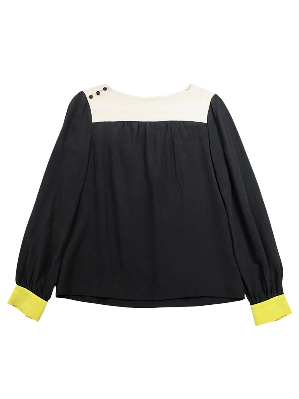 Kate Spade Silk Color-Block Blouse Cream Yoke Yellow Cuffs - Size 4